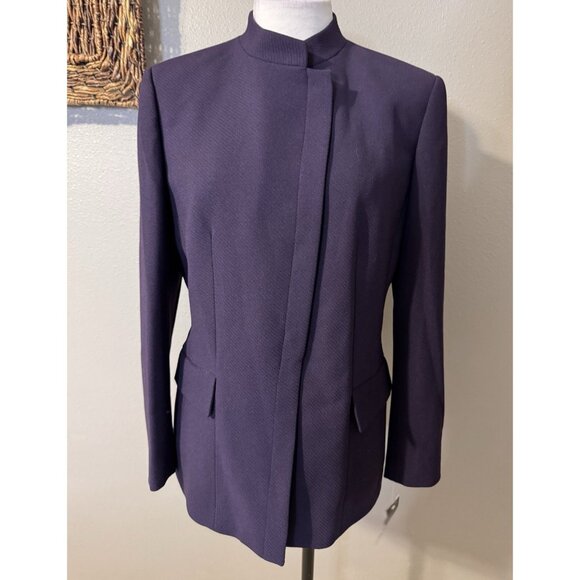 Kasper Suit Jacket Blazer 10 Purple Plum Textured Poly Adjustable Mock Neck NEW - Picture 3 of 15